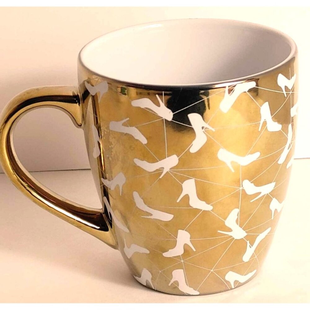 Gold Mirrored White High Heel Print Mug With Handle